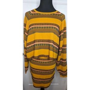 Free People Womens Sz Large Meadowbrook Knit Boxy Crop Sweater & Skirt Striped
